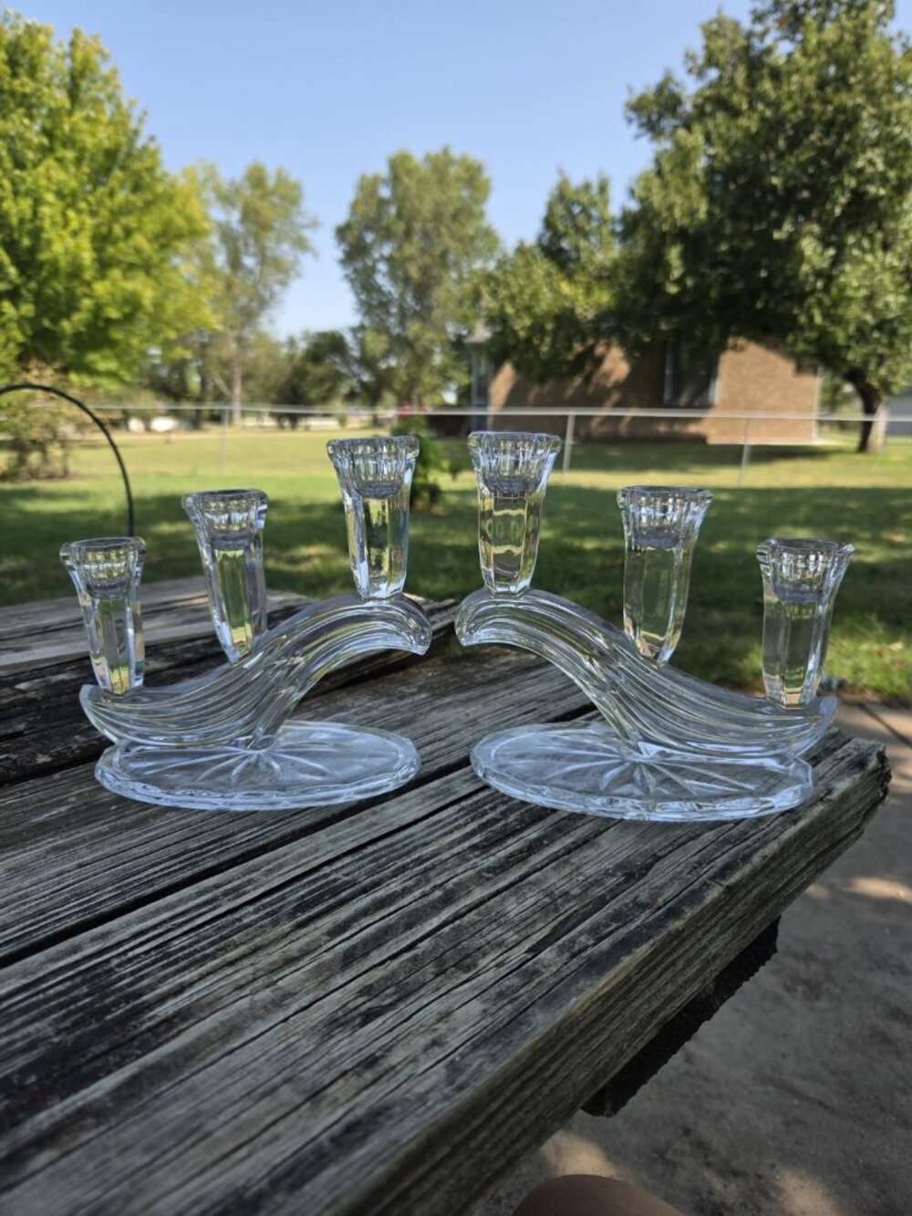 Vintage Pair Buder Bleikristall 3 Arm 24% Lead Crystal Candelabra Set 2